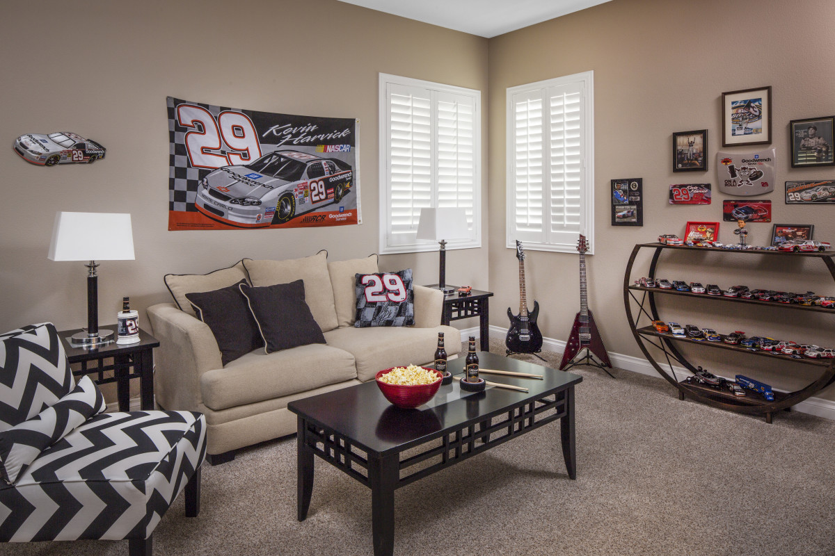 Destin man cave with shutters
